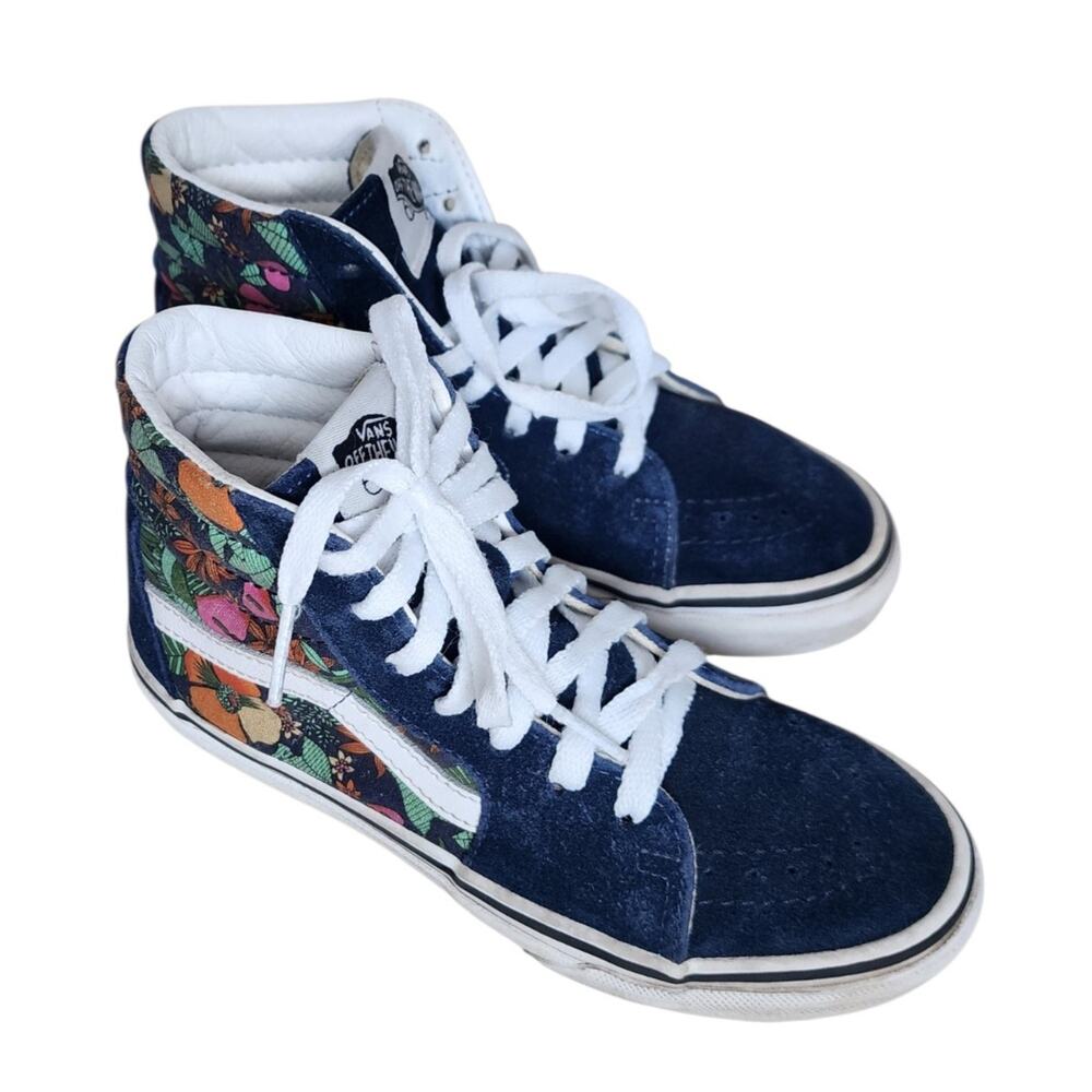 Vans Sk8-Hi Multi Tropic Sneakers Size 1 Blue Suede Upper Floral Tropical Print.